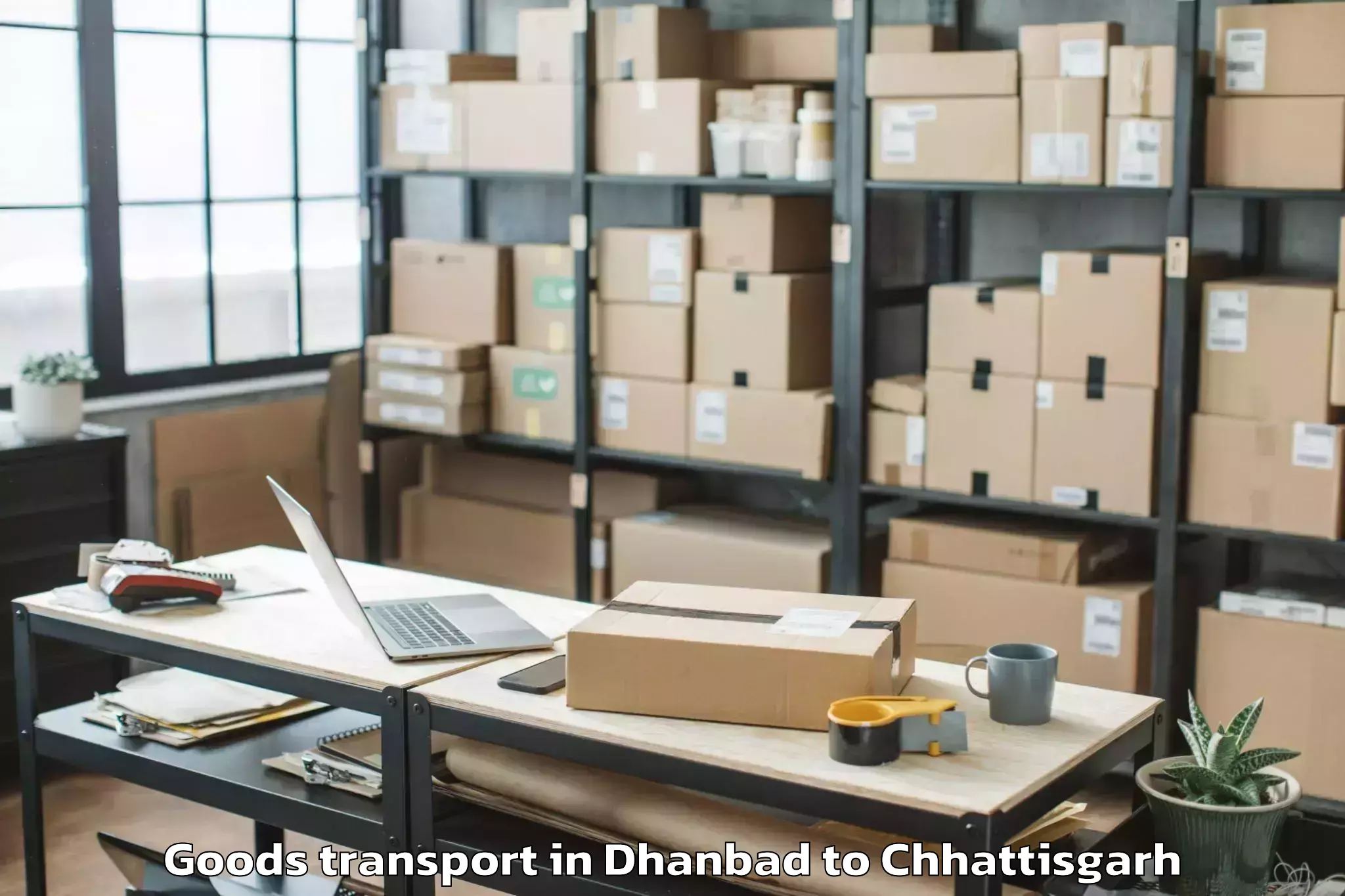 Professional Dhanbad to Raipur Airport Rpr Goods Transport